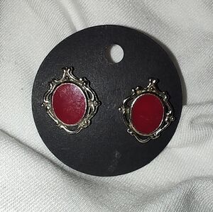 Vintage Avon Red Enamel In Silvertone Filigree Post Earrings